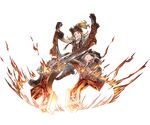  apron bandages bandaid blonde_hair boots brown_hair fire full_body fur_trim gloves goggles goggles_on_head granblue_fantasy jewelry long_hair male_focus minaba_hideo multicolored_hair necklace official_art open_mouth orange_eyes ponytail solo star teeth transparent_background two-tone_hair viceroy 