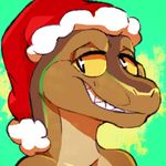  2016 anthro christmas dante_bay green_scales hat holidays icon lizard looking_at_viewer male oranda reptile santa_hat scales scalie smile solo yellow_eyes 