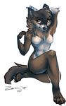  2015 4_toes anthro black_fur black_nose breasts canine featureless_breasts female fur mammal simple_background sitting smile solo toes white_background wide_hips wolf zenirix 
