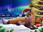  ambiguous_gender black_nose canine detailed_background feral fox fur hair hat ketty-leopardess lying mammal night orange_hair outside sky solo star starry_sky white_fur 