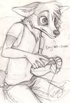  5_fingers anthro black_nose canine clothed clothing fur hair male mammal sitting solo zenirix 