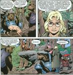  ambiguous_gender bear bill_willingham blonde_hair canine comic english_text exeglasses female forest fox gnome hair human humanoid mammal pig porcine rock speech_bubble text tree 