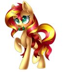  2016 alpha_channel cutie_mark equestria_girls equine female feral fur gift green_eyes hair hi_res horn mammal multicolored_hair my_little_pony orange_fur scarlet-spectrum simple_background solo sunset_shimmer_(eg) transparent_background two_tone_hair unicorn 