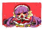  1girl blush capelet christmas dress flower gloves hat long_hair purple_hair red_background ribbon smile sophie_(tales) tales_of_(series) tales_of_graces 