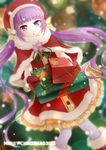  1girl boots christmas cloak dress flower frills gloves hat long_hair open_mouth pantyhose present purple_eyes purple_hair sophie_(tales) tales_of_(series) tales_of_graces twintails 