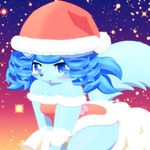  artist_request blue_eyes blue_hair christmas_costume christmas_hat dog furry long_hair open_mouth yu-gi-oh! 