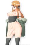  areolae breasts foreskin futaba_sakura futanari headphones jacket long_hair looking_at_viewer medium_breasts megami_tensei necrosmos nipples penis persona persona_5 solo testicles 