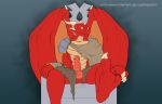  anthro armor balls chair digital_media_(artwork) dragon erection horn looking_at_viewer male nihontd nihonthedragon paws penis solo throne wings 