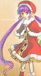  1girl blush boots capelet christmas dress flower frills hat present purple_eyes purple_hair ribbon smile sophie_(tales) tales_of_(series) tales_of_graces very_long_hair 