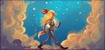  2012 anthro blonde_hair breasts canine clothed clothing eyes_closed female fox fur hair mammal night orange_fur outside sky smile solo standing star starry_sky zenirix 