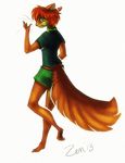  2013 anthro barefoot blue_nose canine clothed clothing digitigrade female fluffy fluffy_tail green_eyes hair mammal orange_hair rodent simple_background squirrel standing white_background wolf zenirix 