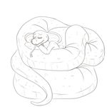  ambiguous_gender anthro cobra coiled_up cute forked_tongue line_art monochrome naga nude reptile scalie sleeping snake snek tongue uuoouu 