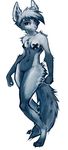  anthro breasts canine digitigrade female fur grey_fur mammal navel nude pink_nose red_eyes simple_background solo standing white_background wide_hips zenirix 