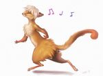  ambiguous_gender anthro digitigrade fur hair mammal mouse musical_note nude rodent simple_background smile solo tan_fur white_background white_hair zenirix 