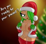  anthro big_breasts breasts christmas cleavage clothed clothing english_text flora_fauna food fruit hat holidays looking_at_viewer navel not_furry orange_(fruit) plant pussy santa_hat screwroot standing text 