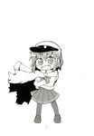  :d crossed_arms fang fukuoka_tarou greyscale hair_ornament hairclip hat highres ikazuchi_(kantai_collection) kantai_collection little_girl_admiral_(kantai_collection) military military_uniform monochrome naval_uniform non-web_source open_mouth page_number pantyhose peaked_cap pleated_skirt school_uniform serafuku shoes short_hair skirt smile solo uniform v-shaped_eyebrows 