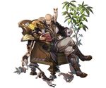  animal bald beard book boots cat chair coffee_mug cup dante_(granblue_fantasy) facial_hair full_body granblue_fantasy leaf male_focus minaba_hideo mug official_art red_eyes sitting solo transparent_background weapon 