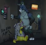  anthro cyberpunk digimon duo fellatio gabumon lemurlemurovich male mammal oral rhinoceros sex 