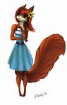  2013 4_fingers anthro breasts brown_fur brown_hair clothing digitigrade dress female fluffy fluffy_tail fur hair mammal rodent simple_background squirrel white_background zenirix 