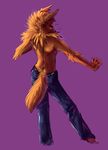  anthro bare_back canine clothed clothing dog eyes_closed fur male mammal orange_fur solo standing topless zenirix 