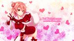  akino_sora blush breasts capelet christmas copyright_name dress fur_trim gloves hair_bun highres hood large_breasts long_hair looking_at_viewer merry_christmas pink_hair red_gloves sack santa_costume short_hair smile solo thighhighs v white_legwear yahari_ore_no_seishun_lovecome_wa_machigatteiru. yuigahama_yui 