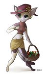  2013 5_fingers anthro barefoot cat clothed clothing ear_piercing feline female green_eyes hat mammal midriff navel piercing simple_background solo standing white_background wide_hips zenirix 