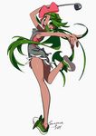  :d arched_back arm_up artist_name ass bad_id bad_twitter_id bare_arms bare_legs dark_skin from_side full_body green_eyes green_hair grey_background grey_shorts hair_ornament holding karabako ladle long_hair looking_at_viewer mao_(pokemon) no_socks open_mouth outstretched_arm pokemon pokemon_(game) pokemon_sm shoes short_eyebrows shorts simple_background smile solo standing standing_on_one_leg trial_captain twintails very_long_hair 