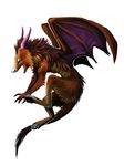  ambiguous_gender brown_fur dragon feral fur furred_dragon horn membranous_wings nude pawpads simple_background solo white_background wings zenirix 