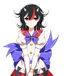  :/ absurdres bad_id bad_pixiv_id black_hair blue_bow blue_neckwear bow bowtie bracelet closed_mouth dress hair_between_eyes highres horns jewelry kijin_seija looking_at_viewer multicolored_hair puffy_short_sleeves puffy_sleeves red_eyes red_hair sash sheya short_hair short_sleeves solo streaked_hair touhou upper_body v_arms white_hair 