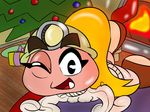  2016 armor blonde_hair bottomless breasts butt christmas christmas_tree clothed clothing fangs female gift goomba goombella hair hat helmet holidays looking_at_viewer mario_bros nintendo not_furry open_mouth paper_mario ponytail smile sweater teeth thunderfap tongue tree video_games 