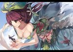  1girl banned_artist bra breasts cleavage dress giantess gran_(granblue_fantasy) granblue_fantasy hair_ribbon miniboy paseri ribbon size_difference strapless strapless_bra twintails underwear yggdrasil_(granblue_fantasy) 