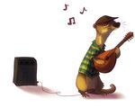  black_nose bottomless clothed clothing eyes_closed eyewear glasses holding_object male mammal musical_note mustelid otter simple_background solo white_background zenirix 