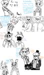  2015 animatronic anthro bear blush bonnie_(fnaf) bow_tie covering covering_self crossed_arms dialogue english_text eyewear five_nights_at_freddy&#039;s five_nights_at_freddy&#039;s_2 freddy_(fnaf) glasses group hat inkyfrog lagomorph looking_at_viewer machine male mammal rabbit restricted_palette robot screwdriver simple_background smile text thumbs_up tools top_hat toy_bonnie_(fnaf) toy_freddy_(fnaf) video_games white_background withered_bonnie_(fnaf) 