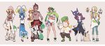  4girls acerola_(pokemon) alolan_form alolan_marowak baggy_pants blonde_hair blue_hair capri_pants charjabug chinchou dark_skin dark_skinned_male dewpider elite_four flipped_hair full_body gen_1_pokemon gen_2_pokemon gen_3_pokemon gen_6_pokemon gen_7_pokemon green_hair growlithe holding holding_poke_ball ilima_(pokemon) kaki_(pokemon) klefki maamane_(pokemon) mao_(pokemon) matsurika_(pokemon) morelull multiple_boys multiple_girls orange_hair paint pants pink_hair poke_ball pokemon pokemon_(creature) pokemon_(game) pokemon_sm ribombee sableye sandals sandygast simple_background smeargle soraco steenee suiren_(pokemon) togedemaru trial_captain white_background yungoos 