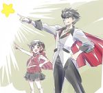  1girl beard black_hair cape commentary_request facial_hair iesupa qrow_branwen ruby_rose rwby silver_hair star uncle_and_niece younger 