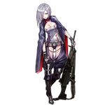  ass_visible_through_thighs belt black_footwear black_gloves boots bowing breasts buckle buttons chain chaps cleavage cleavage_cutout eyebrows fingerless_gloves full_body girls_frontline gloves green_eyes grey_hair gun hair_between_eyes hair_over_one_eye head_tilt holding holding_gun holding_weapon impossible_clothes impossible_leotard infukun iron_cross knee_boots knee_pads large_breasts leotard lips looking_at_viewer machine_gun mg5 mg5_(girls_frontline) official_art one_eye_closed short_hair solo standing strap striped transparent_background weapon 