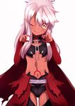  :p blush chloe_von_einzbern dark_skin fate/grand_order fate/kaleid_liner_prisma_illya fate_(series) highres long_hair looking_at_viewer navel one_eye_closed pink_hair shimejinameko smile solo tongue tongue_out white_background yellow_eyes 