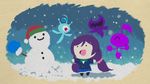  1girl chibi creature love_live! love_live!_school_idol_project low_twintails purple_hair snowing snowman sonic_colors sonic_the_hedgehog toujou_nozomi triple-q twintails 