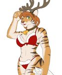  artist_request bikini fake_horn furry green_eyes santa_costume tiger 