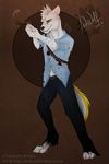  2013 anthro black_nose blood canine claws clothed clothing fangs fur gun hair holding_object holding_weapon indiwolf looking_pleasured male mammal paws ranged_weapon sharp_teeth smile solo standing taio-wolf teeth toe_claws toes weapon wolf yellow_nose 