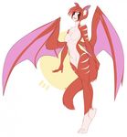  anthro breasts dragon featureless_breasts featureless_crotch feline female fur hair humanoid hybrid mammal nude open_mouth solo teil wide_hips wings 