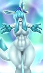  2016 abs anthro anthrofied areola bell blue_hair blue_nipples eeveelution female glaceon hair hat long_hair looking_at_viewer lurkingtyger navel nintendo nipples nude open_mouth pok&eacute;mon pok&eacute;morph pussy smile solo thick_thighs video_games wide_hips 