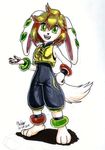  2015 anklet anthro basset_hound blademanunitpi bracelet breasts canine clothed clothing dog female freedom_planet freedom_planet_2 fur green_eyes hair jewelry mammal milla_basset simple_background solo video_games white_background white_fur 