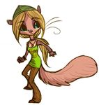  anthro blonde_hair breasts clothed clothing colored_sketch female fluffy fluffy_tail hair mammal rodent simple_background solo squirrel standing white_background zenirix 