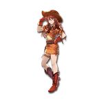  belt blue_eyes boots cowboy_boots full_body gemini_sunrise gloves granblue_fantasy hand_on_hip hat knee_boots long_hair looking_at_viewer minaba_hideo miniskirt official_art red_hair sakura_taisen short_sleeves skirt smile solo thigh_strap transparent_background 