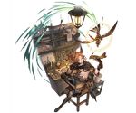  abs animal_ears bird boots cape chair erune fingerless_gloves gloves granblue_fantasy helnar lamp long_hair male_focus minaba_hideo official_art orange_hair ponytail red_eyes shirtless sitting solo transparent_background 