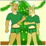 building christmas clothing father feline fuze holidays lynx mammal parent son tree underwear 