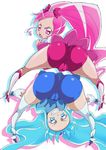  2girls ass bike_shorts blue_hair cure_blossom cure_marine hanasaki_tsubomi heartcatch_precure! hip_attack kurumi_erika multiple_girls pink_hair 