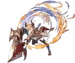  belt black_legwear blonde_hair blue_eyes draph full_body granblue_fantasy hair_over_one_eye holding holding_weapon horns huge_weapon jacket laguna_(granblue_fantasy) minaba_hideo official_art pantyhose pointy_ears shoes short_hair skirt solo transparent_background weapon 