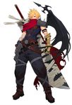  alternate_costume bandages blonde_hair cape clawed_gauntlets cloud_strife demon_wings diaodiao final_fantasy final_fantasy_vii gauntlets highres huge_weapon kingdom_hearts male_focus scarf single_wing solo weapon wings 